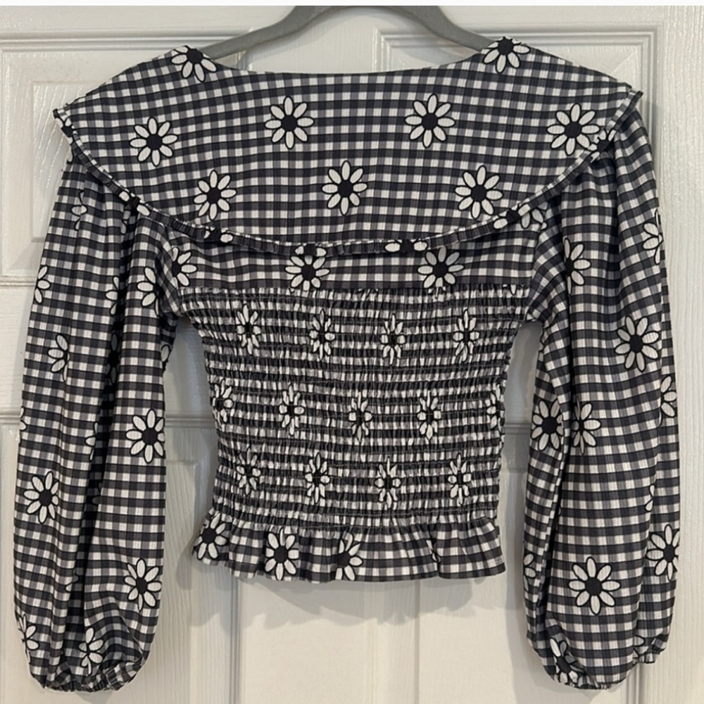 ASOS × MISS SELFRIDGE Bib Crop Top Gingham Black White Check Daisy NWOT - Picture 8 of 8